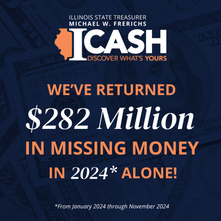 Graphic reading "we've returned $282 million in missing money in 2024 alone"